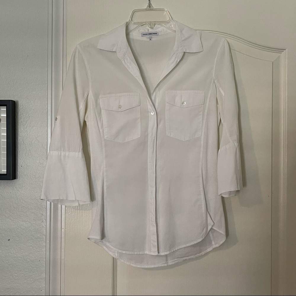 James Perse Slub Side Panel Button Front Shirt in White Size 2